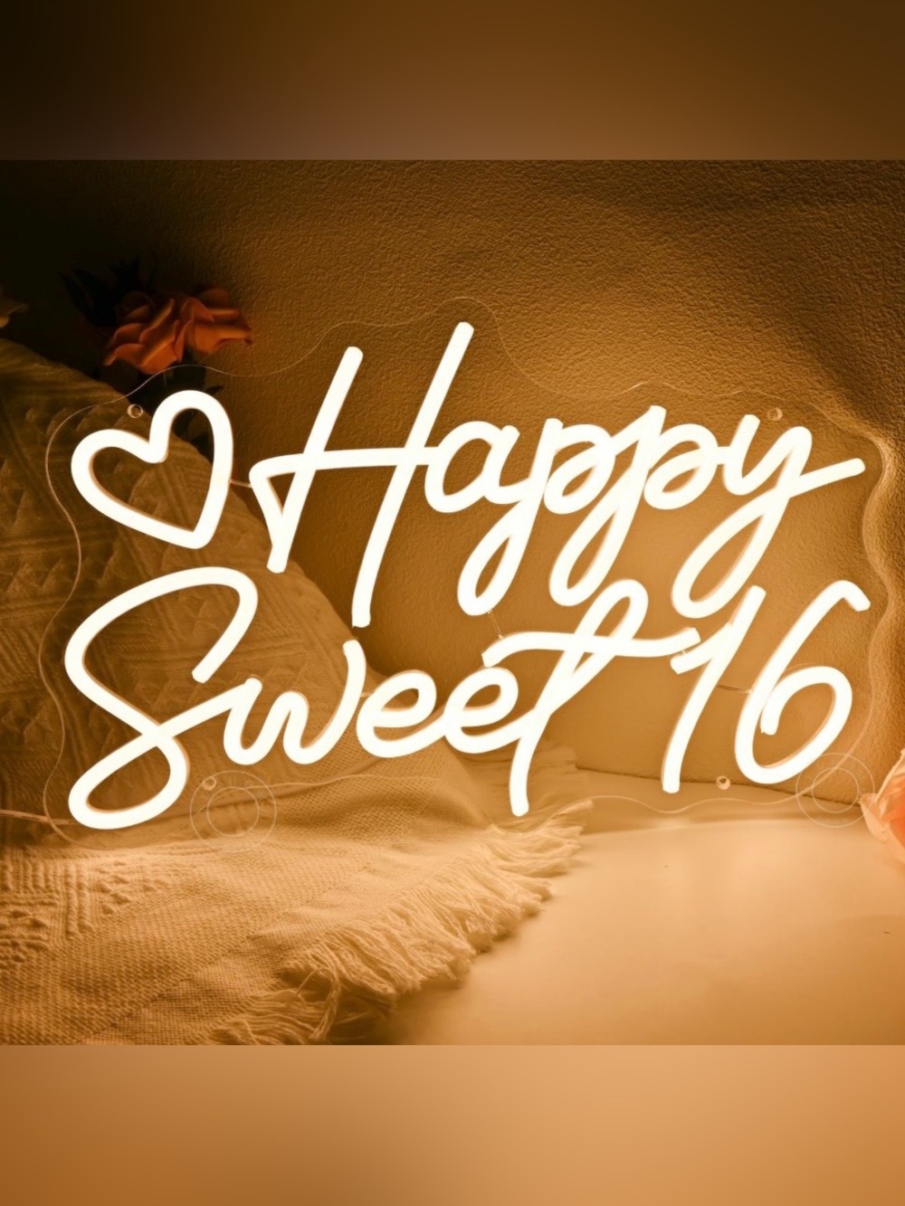 Happy Sweet 16 LED Neon Sign Warm White 16th Birthday Party Photo Backdrop